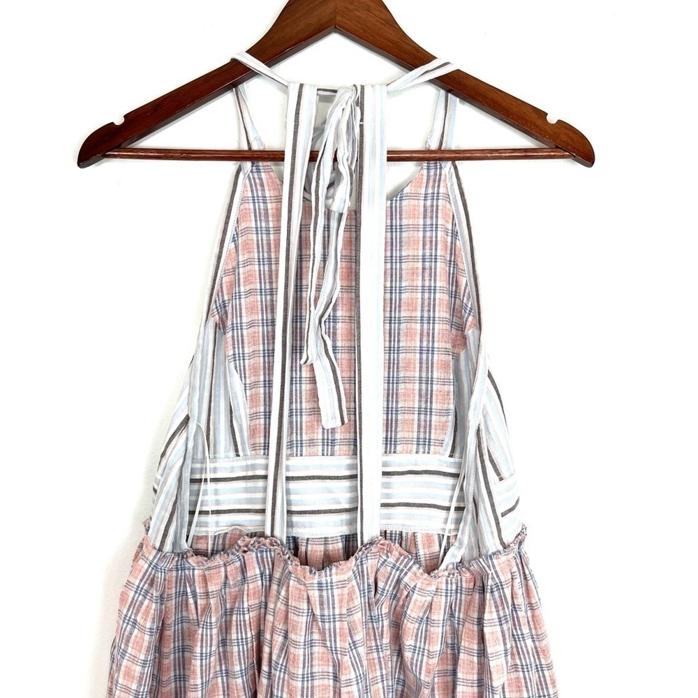 Free People Color Theory Plaid Open Back Tie Apron Relaxed Midi Dress Size XS - Picture 9 of 11